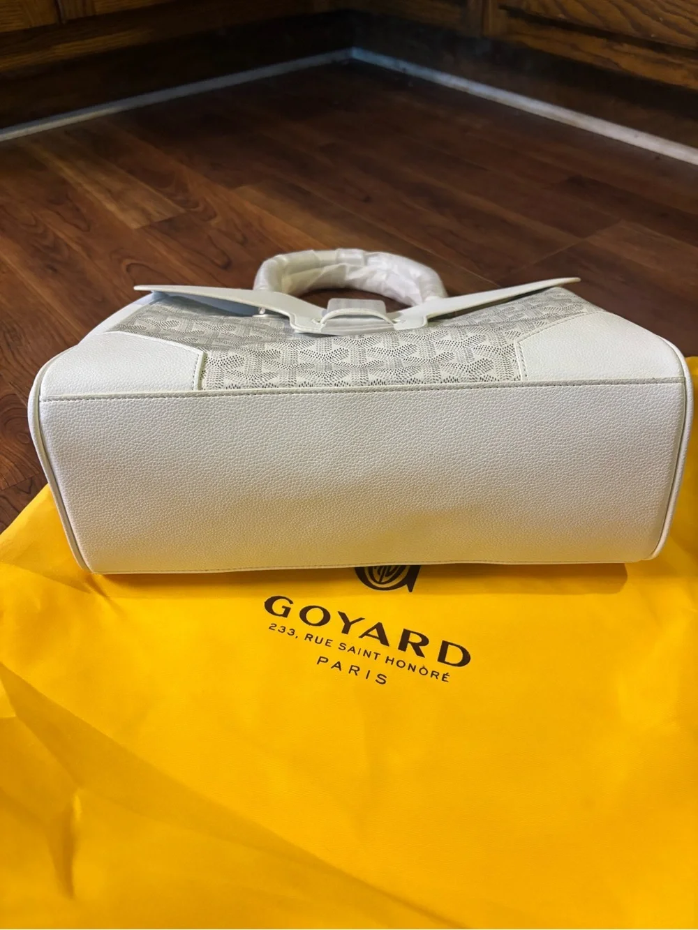 White Top-Handle Satchel with Chevron Goyardine Panel